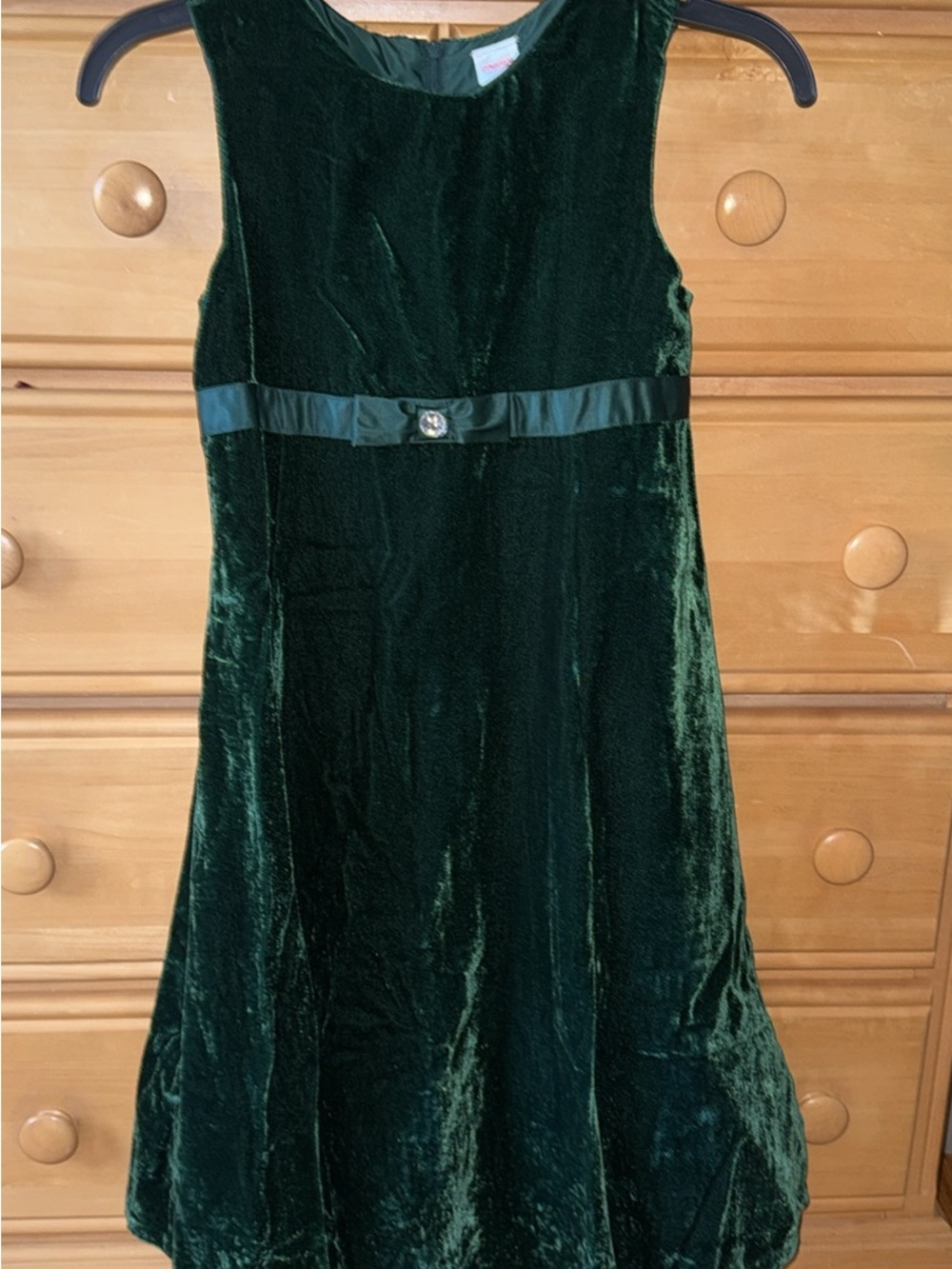 Dark Green Velvet Dress with Satin Waistband